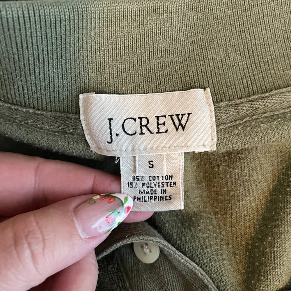 J Crew Men S Olive Green Terry Cloth Polo Shirt Short Sleeve Collared Preppy